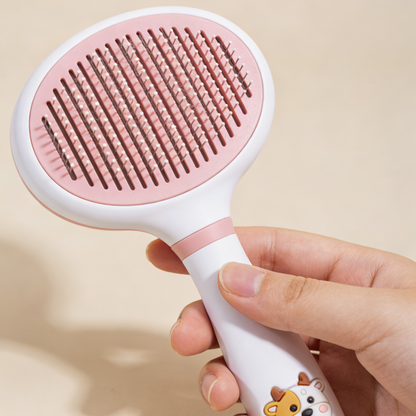 Cute Cow Pet Slicker Brush - Pink & White Grooming Tool for Cats & Small Dogs with Self-Cleaning Design