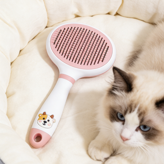 Cute Cow Pet Slicker Brush - Pink & White Grooming Tool for Cats & Small Dogs with Self-Cleaning Design