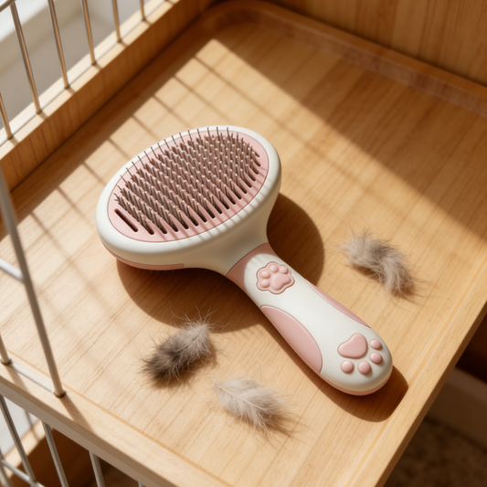 Paw Print Self-Cleaning Pet Slicker Brush - Pink & White Grooming Tool for Cats & Dogs with Deshedding Pins